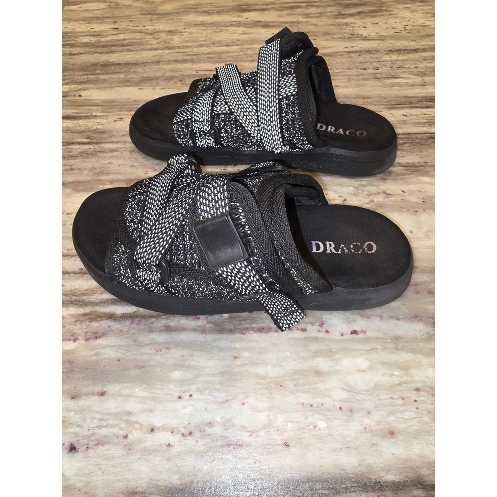 Draco Mens Black White Multi Strap Buckle Slide Sandals Streetwear Athletic